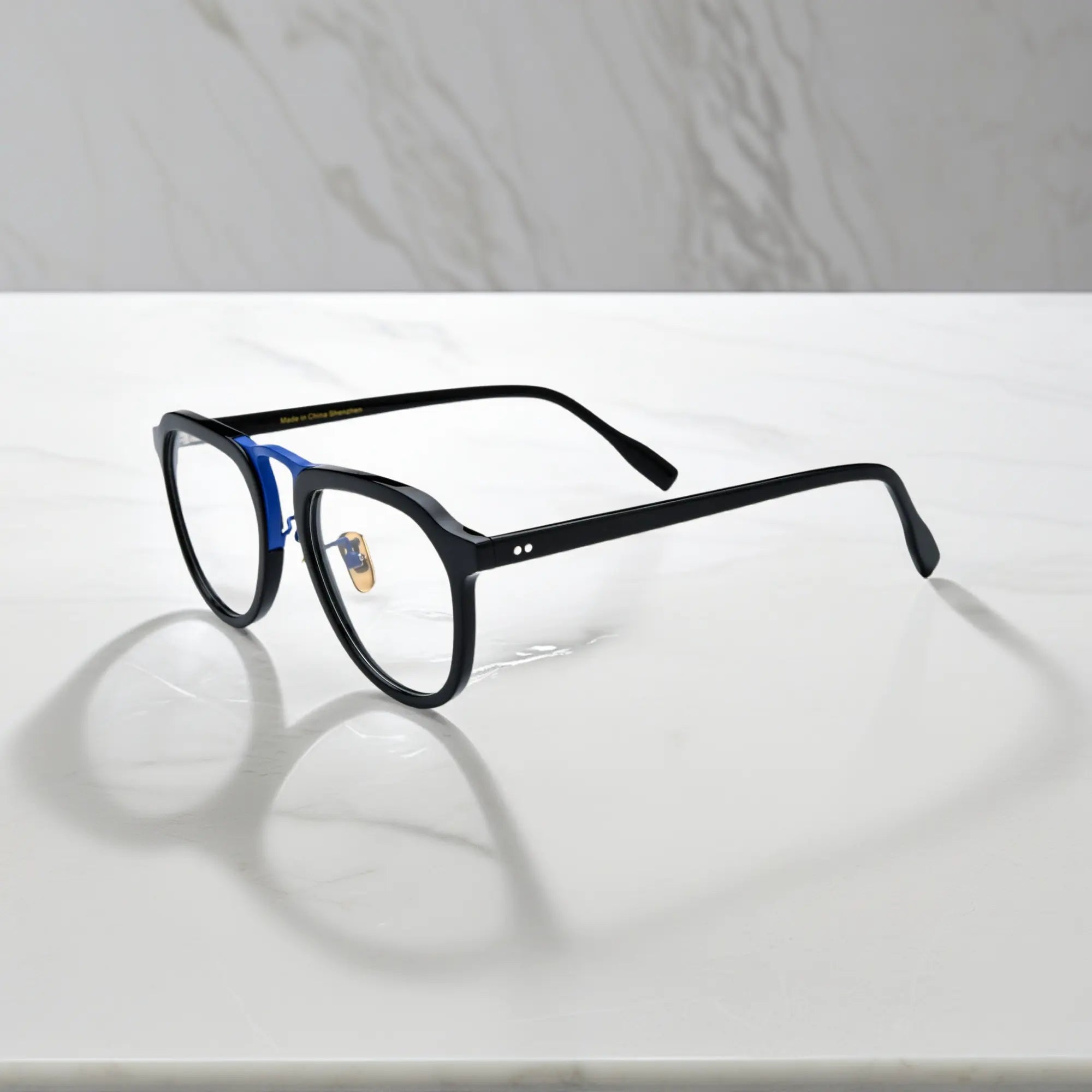 Side profile of VoyueLens Midnight Blue Accent black blue aviator eyeglasses